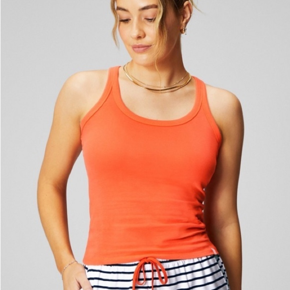 fabletics scoop neck cotton tank orange new with tags size large